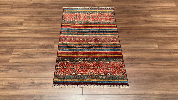 Khorjin Original Hand Woven Multi Vegetable Dyed Wool Carpet 0.81x126 1.02 Square Meters - 2x4 ft