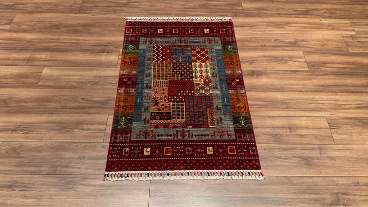 Khorjin Original Hand Woven Multi Vegetable Dyed Wool Carpet 0.86x125 1.08 Square Meters - 2x4 ft