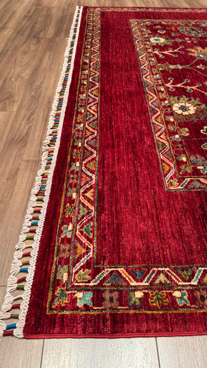 Sultani Floral Original Hand-Woven Red Vegetable Dyed Wool Carpet 206x298 6.14 Square Meters - 7x10 ft