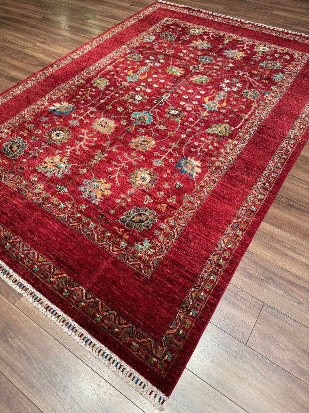 Sultani Floral Original Hand-Woven Red Vegetable Dyed Wool Carpet 206x298 6.14 Square Meters - 7x10 ft