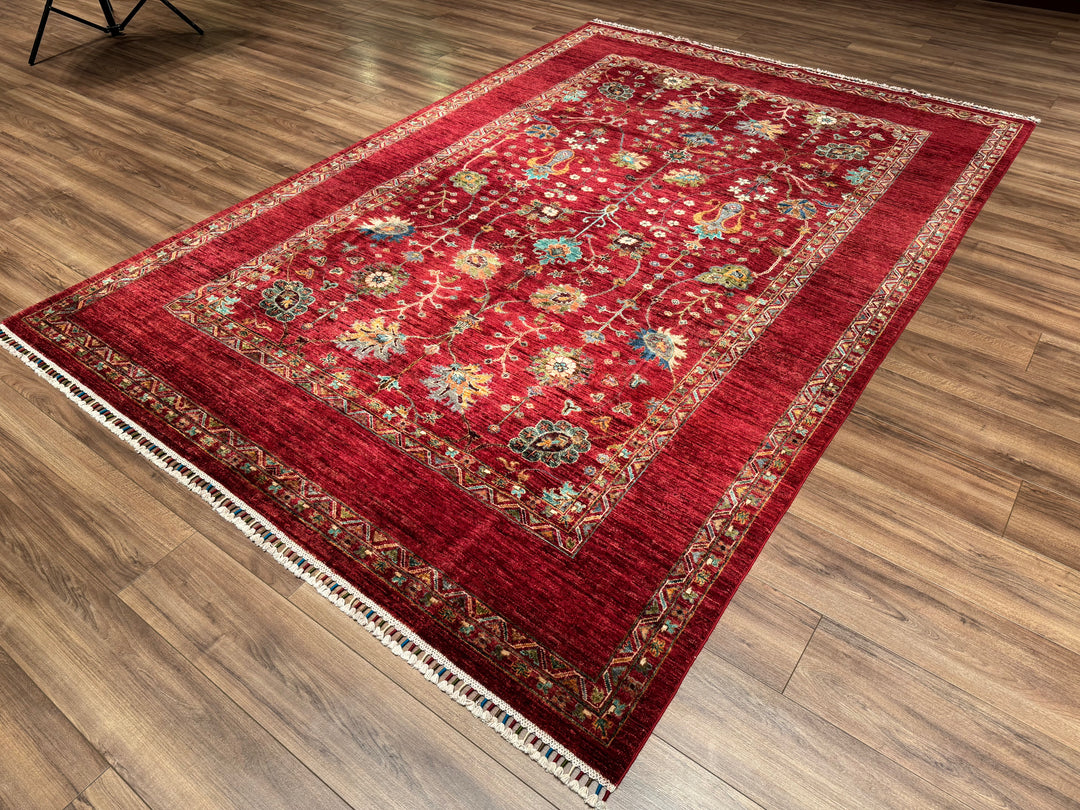 Sultani Floral Original Hand-Woven Red Vegetable Dyed Wool Carpet 206x298 6.14 Square Meters - 7x10 ft