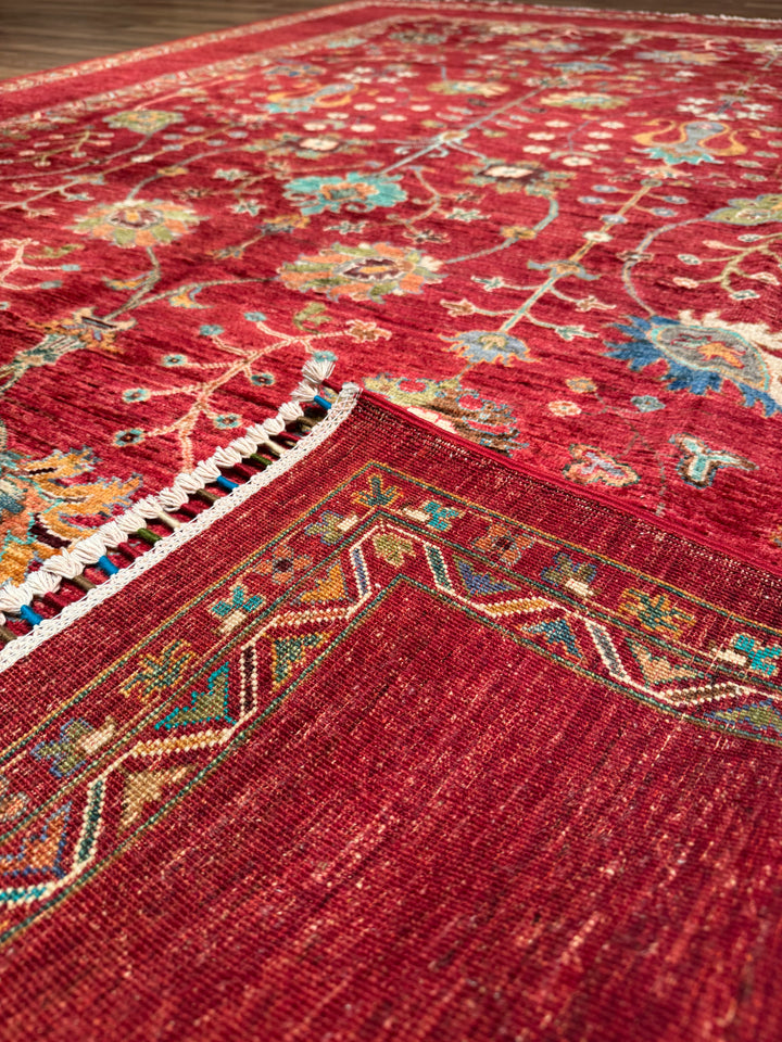Sultani Floral Original Hand-Woven Red Vegetable Dyed Wool Carpet 206x298 6.14 Square Meters - 7x10 ft