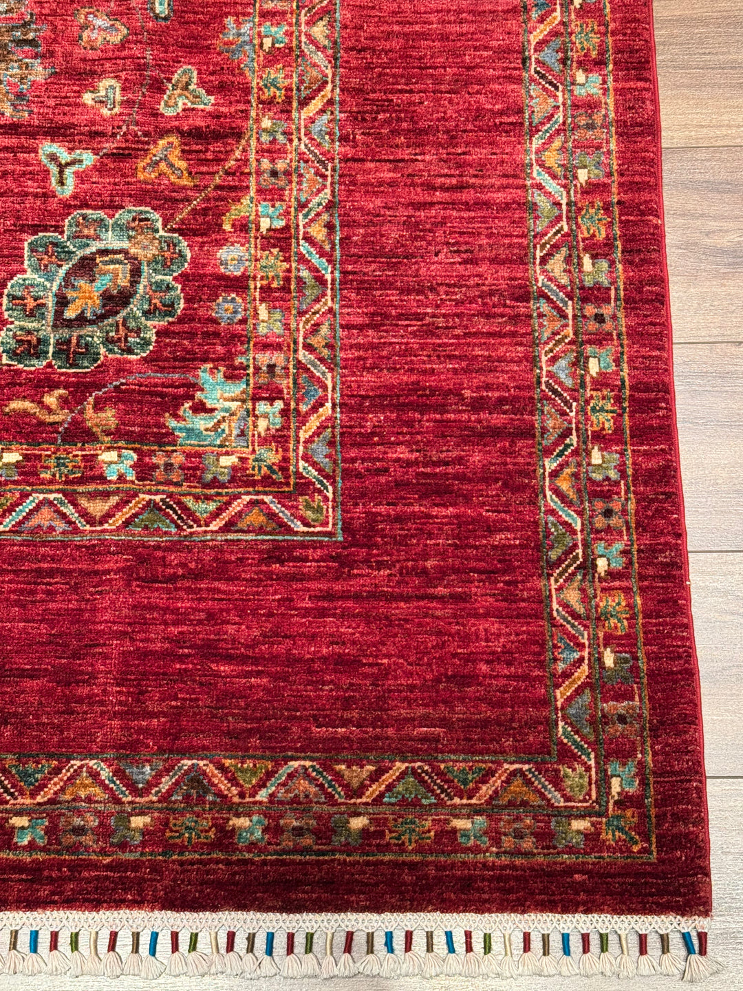 Sultani Floral Original Hand-Woven Red Vegetable Dyed Wool Carpet 206x298 6.14 Square Meters - 7x10 ft