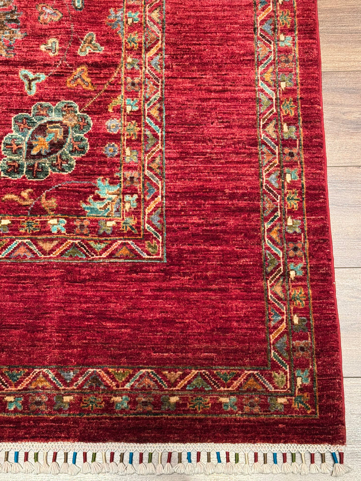 Sultani Floral Original Hand-Woven Red Vegetable Dyed Wool Carpet 206x298 6.14 Square Meters - 7x10 ft