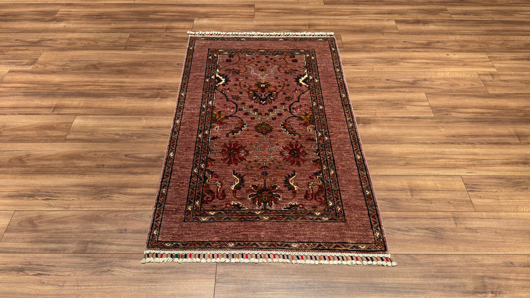 Sultani Binbirgece Original Hand Woven Pink Vegetable Dyed Wool Carpet 0.95x150 1.43 Square Meters - 3x5 ft