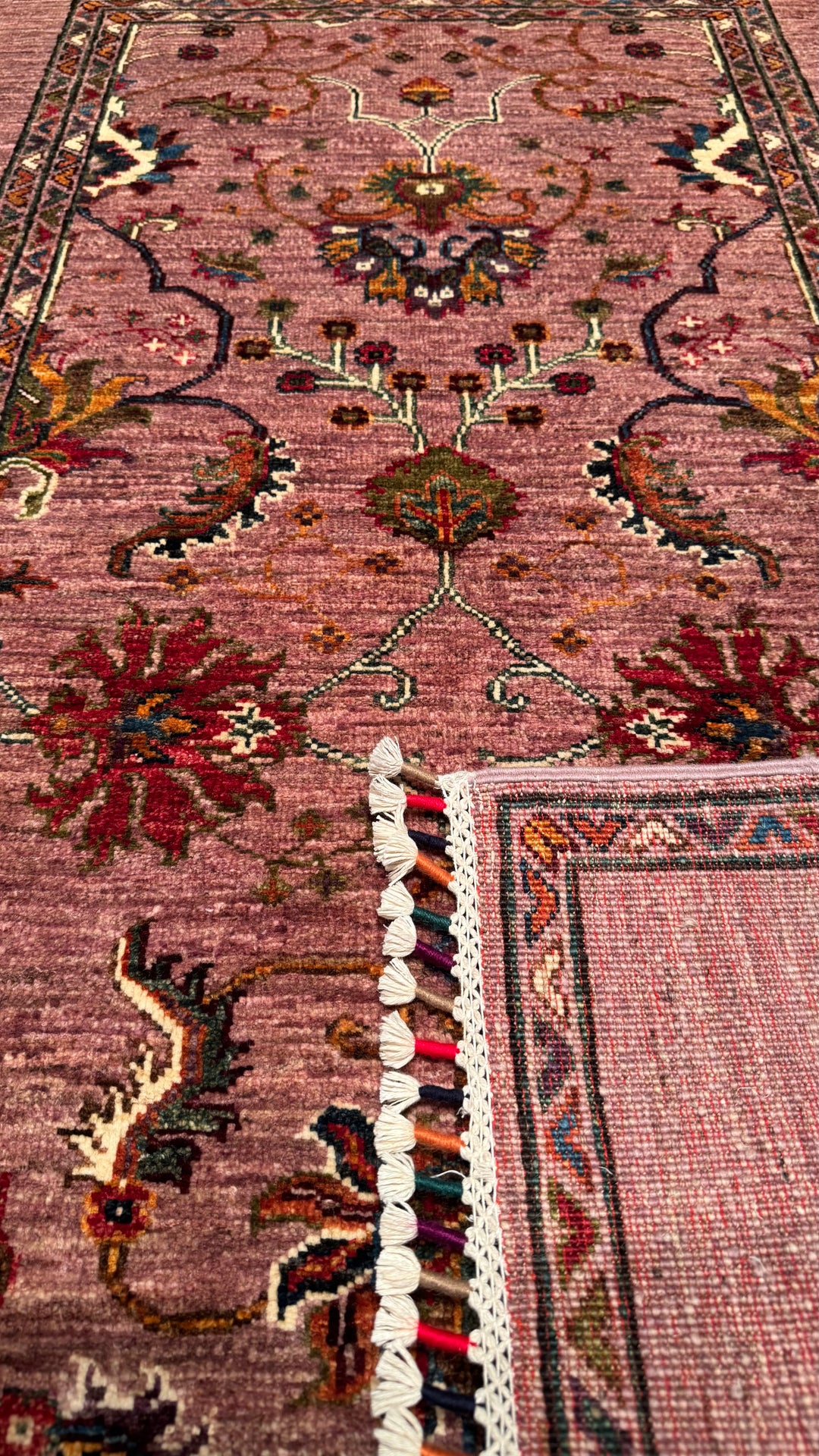 Sultani Binbirgece Original Hand Woven Pink Vegetable Dyed Wool Carpet 0.95x150 1.43 Square Meters - 3x5 ft