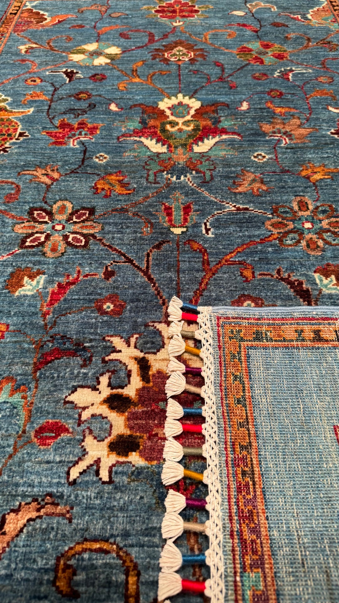 Sultani Floral Original Hand Woven Blue Vegetable Dyed Wool Carpet 102x151 1.54 Square Meters - 3x5 ft