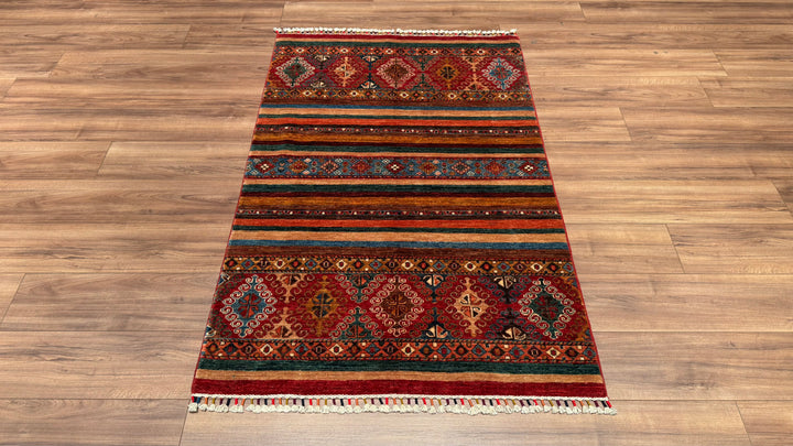 Khorjin Orjinal El Dokuması Multi Kök Boya Yün Halı 106x163 1.73 Metrekare - 3x5 ft