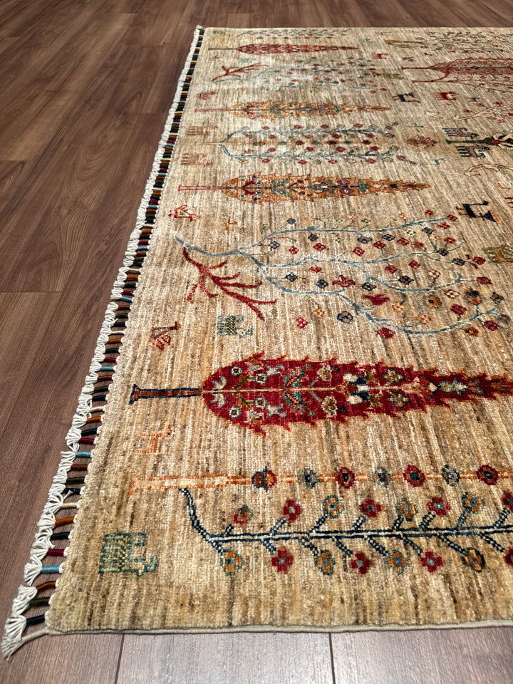 Sultani Hayat Ağacı Orijinal El Dokuması Bej Kök Boya Yün Halı 207x300 6.21 Metrekare - 8x10 ft