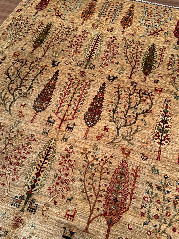 Sultani Hayat Ağacı Orijinal El Dokuması Bej Kök Boya Yün Halı 207x300 6.21 Metrekare - 8x10 ft