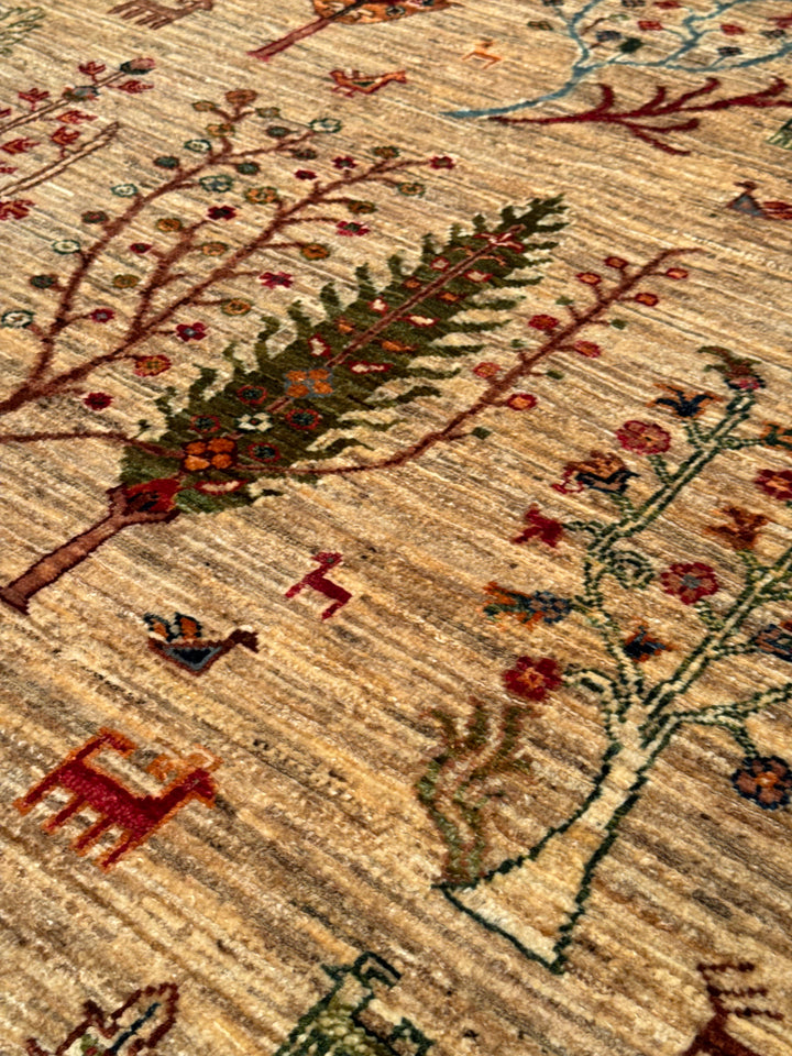 Sultani Hayat Ağacı Orijinal El Dokuması Bej Kök Boya Yün Halı 207x300 6.21 Metrekare - 8x10 ft