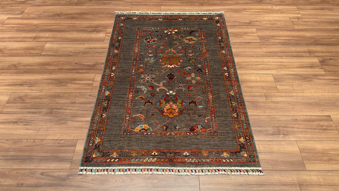 Sultani Binbirgece Orjinal El Dokuması Gri Kök Boya Yün Halı 106x156 1.65 Metrekare - 3x5 ft