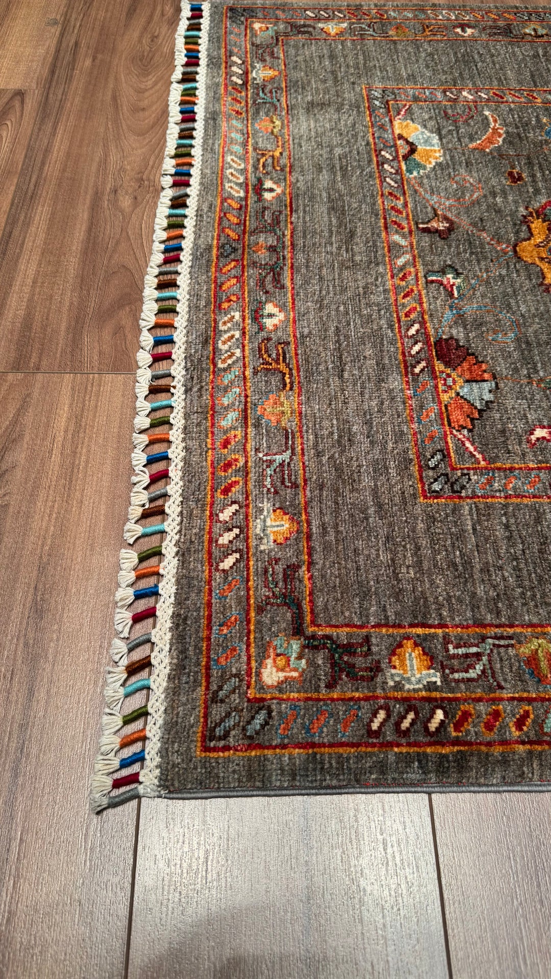 Sultani Binbirgece Orjinal El Dokuması Gri Kök Boya Yün Halı 106x156 1.65 Metrekare - 3x5 ft