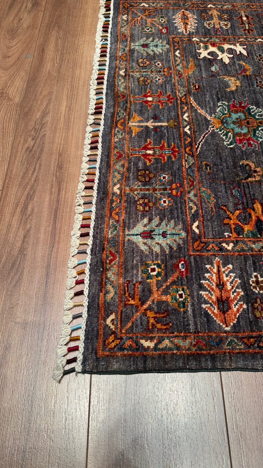 Sultani Binbirgece Orjinal El Dokuması Gri Kök Boya Yün Halı 104x145 1.51 Metrekare - 3x5 ft