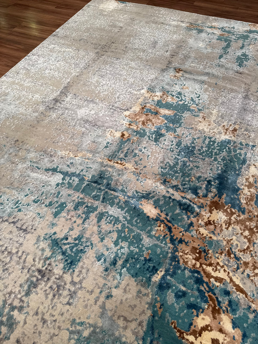 New Diamond Orijinal El Dokuması Gri Yün Bambu Halı 249x308 7.67 Metrekare - 8x10 ft