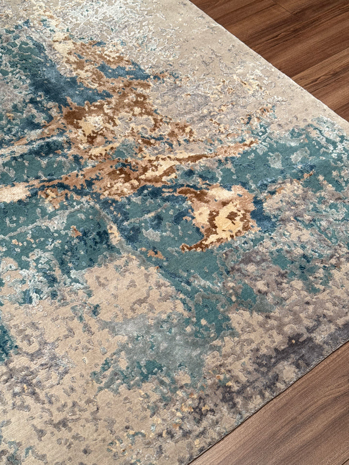 New Diamond Orijinal El Dokuması Gri Yün Bambu Halı 249x308 7.67 Metrekare - 8x10 ft