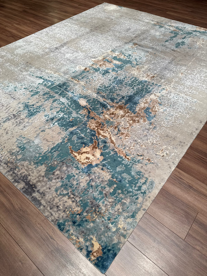 New Diamond Orijinal El Dokuması Gri Yün Bambu Halı 249x308 7.67 Metrekare - 8x10 ft