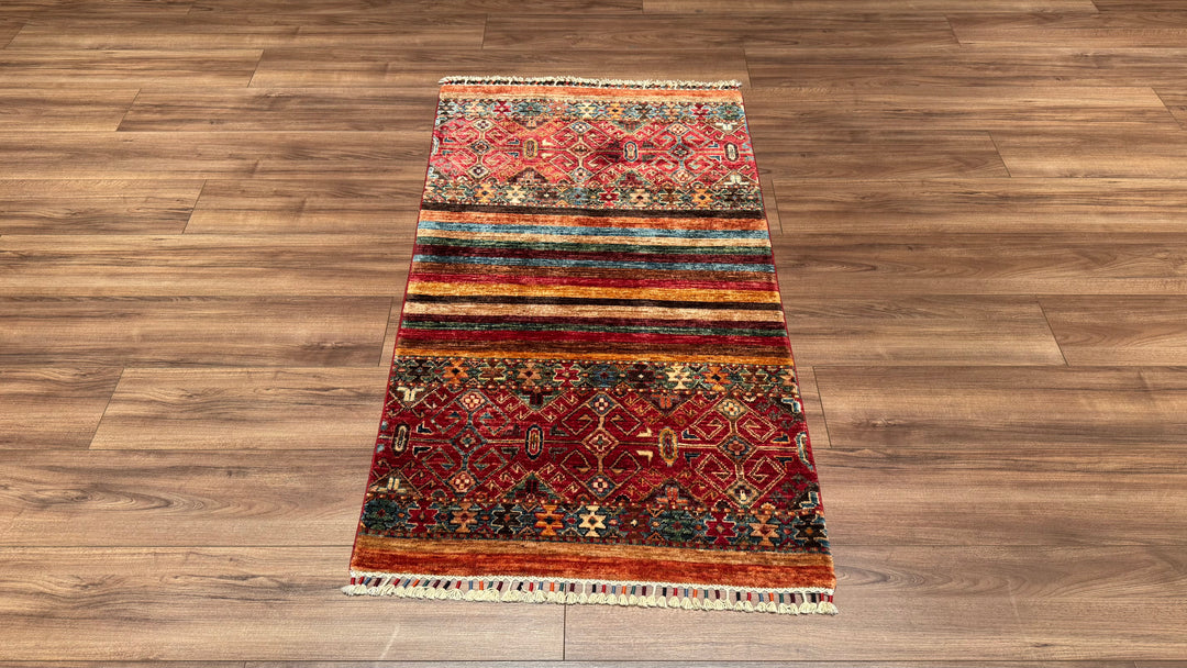 Khorjin Original Hand Woven Multi Vegetable Dyed Wool Carpet 0.82x142 1.16 Square Meters - 3x5 ft