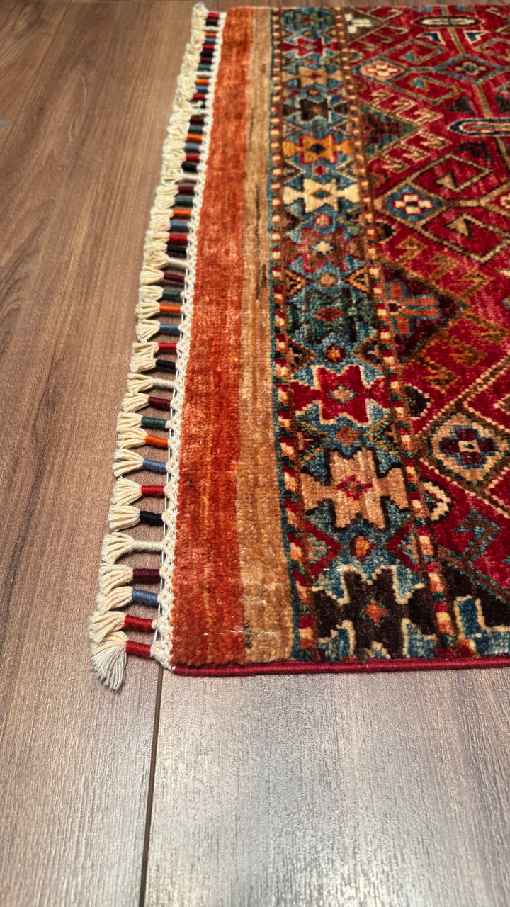 Khorjin Original Hand Woven Multi Vegetable Dyed Wool Carpet 0.82x142 1.16 Square Meters - 3x5 ft