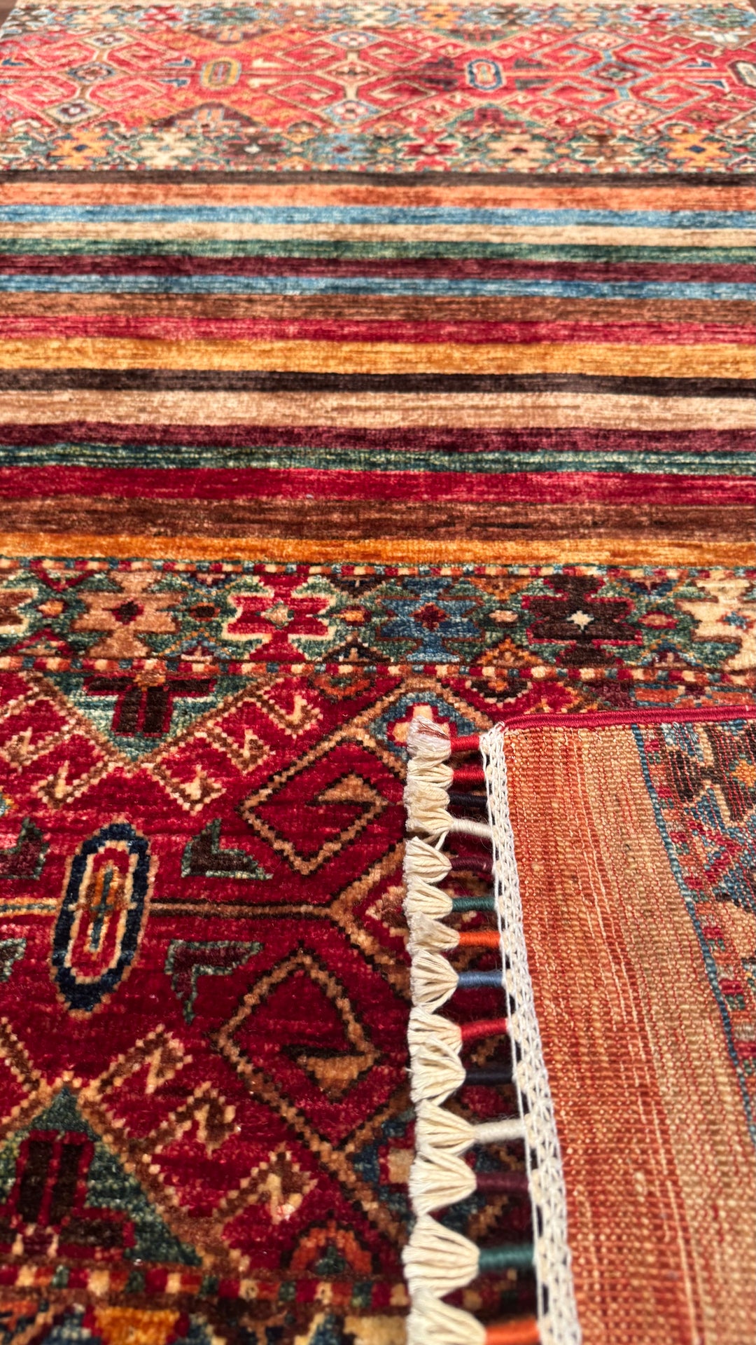 Khorjin Original Hand Woven Multi Vegetable Dyed Wool Carpet 0.82x142 1.16 Square Meters - 3x5 ft