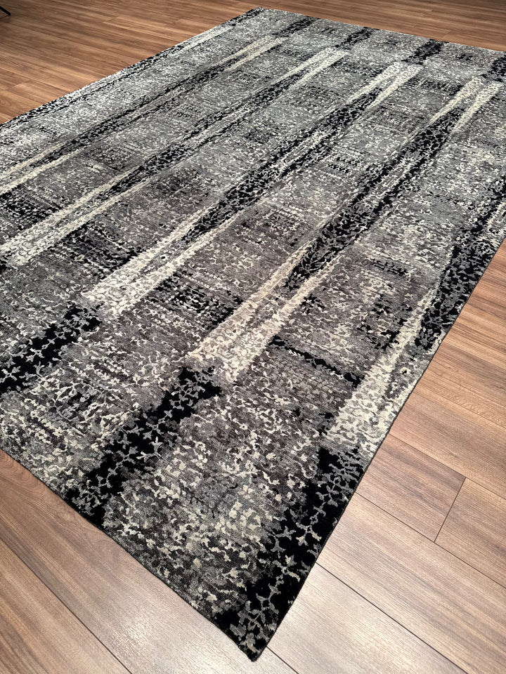 New Diamond Original Hand Woven Gray Black Wool Bamboo Carpet 196x294 5.76 Square Meters - 6x10 ft