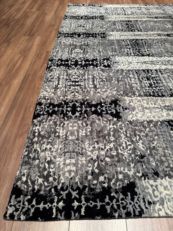 New Diamond Original Hand Woven Gray Black Wool Bamboo Carpet 196x294 5.76 Square Meters - 6x10 ft