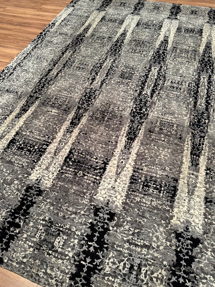 New Diamond Original Hand Woven Gray Black Wool Bamboo Carpet 196x294 5.76 Square Meters - 6x10 ft