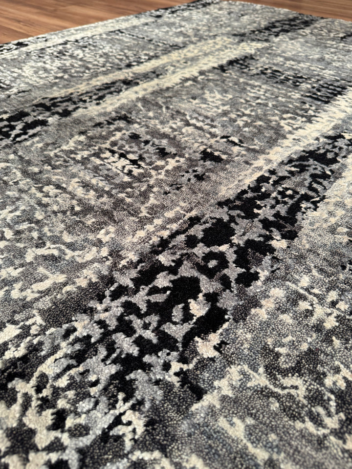 New Diamond Original Hand Woven Gray Black Wool Bamboo Carpet 196x294 5.76 Square Meters - 6x10 ft