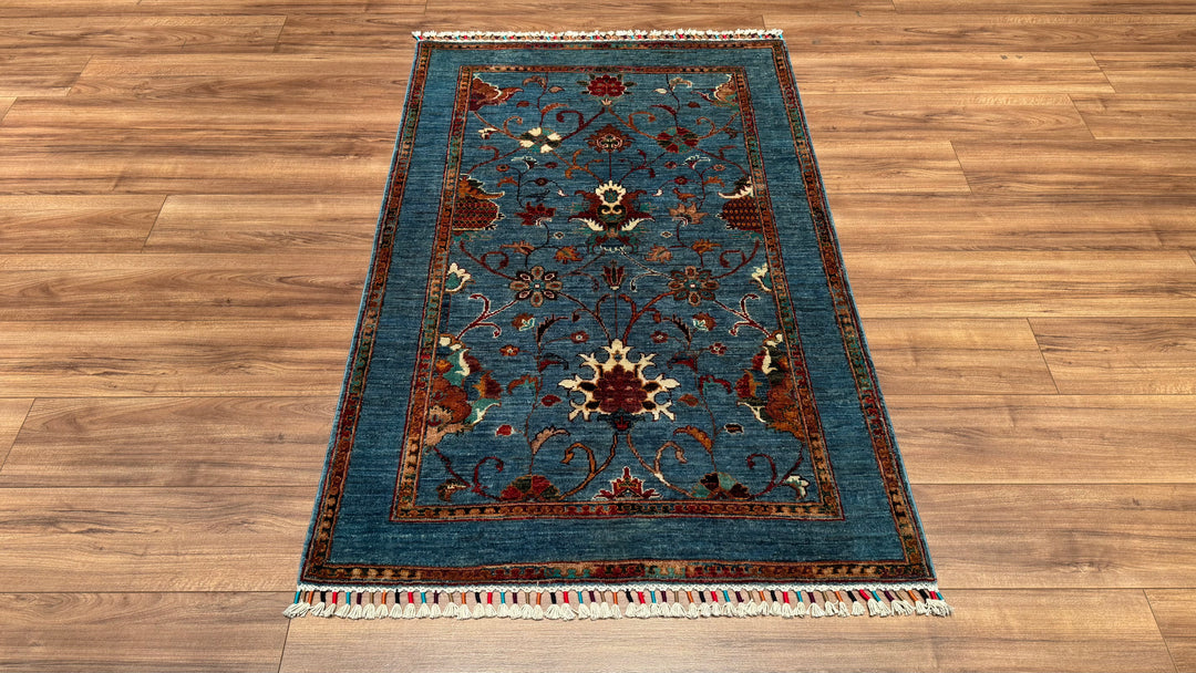 Sultani Binbirgece Orjinal El Dokuması Mavi Kök Boya Yün Halı 103x160 1.65 Metrekare - 3x5 ft