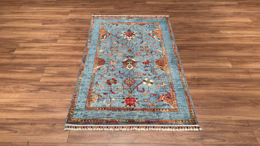 Sultani Binbirgece Original Hand Woven Blue Vegetable Dyed Wool Carpet 103x160 1.65 Square Meters - 3x5 ft