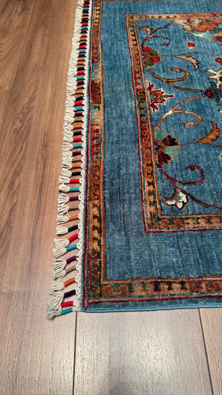 Sultani Binbirgece Original Hand Woven Blue Vegetable Dyed Wool Carpet 103x160 1.65 Square Meters - 3x5 ft