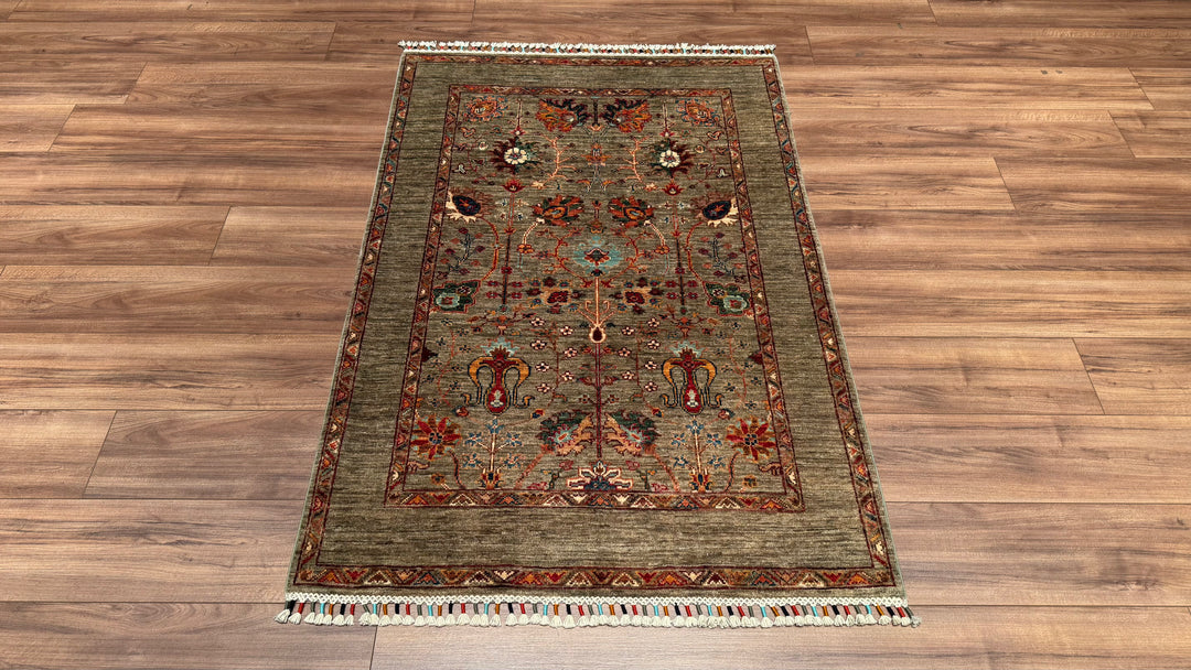 Sultani Floral Original Hand Woven Beige Vegetable Dyed Wool Carpet 105x157 1.65 Square Meters - 3x5 ft