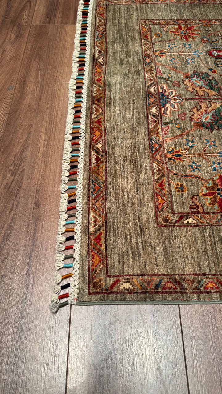 Sultani Floral Original Hand Woven Beige Vegetable Dyed Wool Carpet 105x157 1.65 Square Meters - 3x5 ft