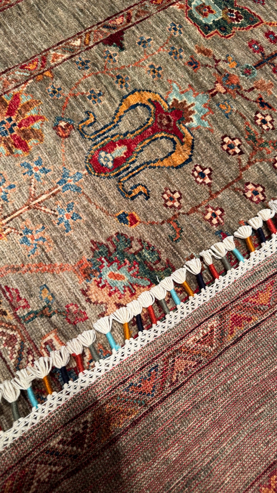 Sultani Floral Original Hand Woven Beige Vegetable Dyed Wool Carpet 105x157 1.65 Square Meters - 3x5 ft