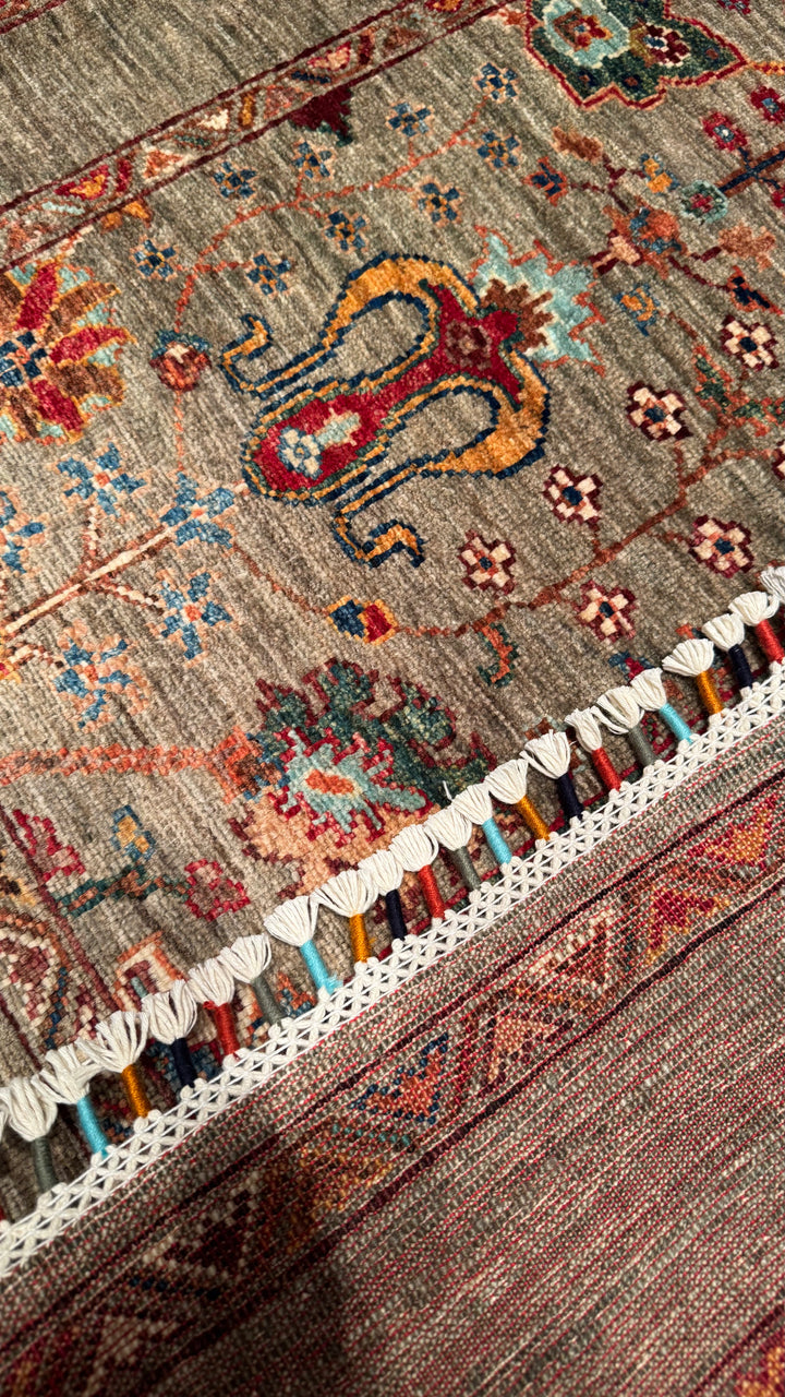 Sultani Floral Original Hand Woven Beige Vegetable Dyed Wool Carpet 105x157 1.65 Square Meters - 3x5 ft