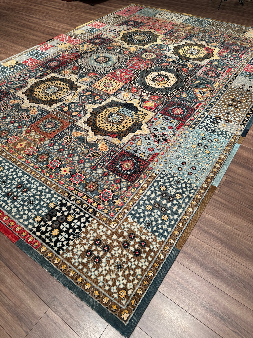 Oxidized Original Hand-Woven Multi Wool Silk Carpet 297x435 12.92 Square Meters - 10x14 ft
