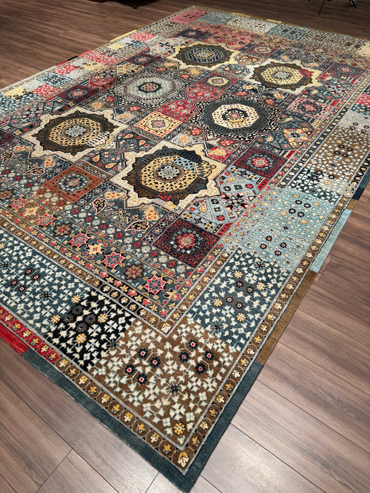 Oxidized Original Hand-Woven Multi Wool Silk Carpet 297x435 12.92 Square Meters - 10x14 ft