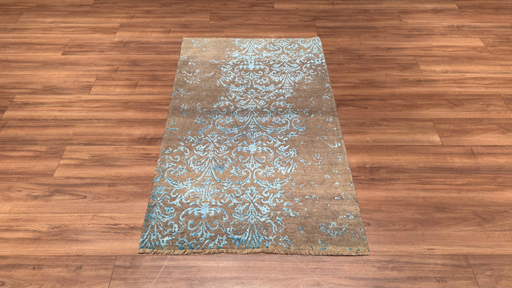 Fendi Original Hand Woven Turquoise Gray Wool Bamboo Carpet 0.93x152 1.41 Square Meters - 3x5 ft