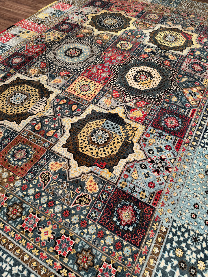 Oxidized Original Hand-Woven Multi Wool Silk Carpet 297x435 12.92 Square Meters - 10x14 ft