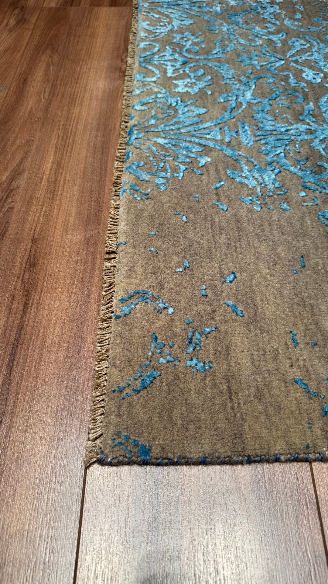 Fendi Original Hand Woven Turquoise Gray Wool Bamboo Carpet 0.93x152 1.41 Square Meters - 3x5 ft