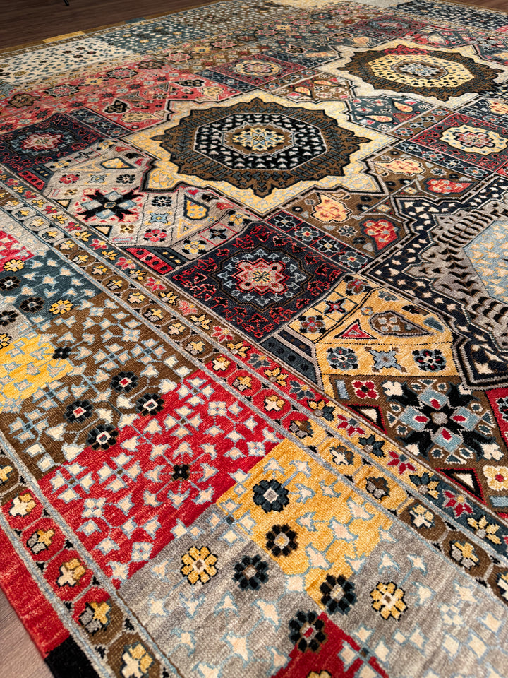 Oxidized Original Hand-Woven Multi Wool Silk Carpet 297x435 12.92 Square Meters - 10x14 ft