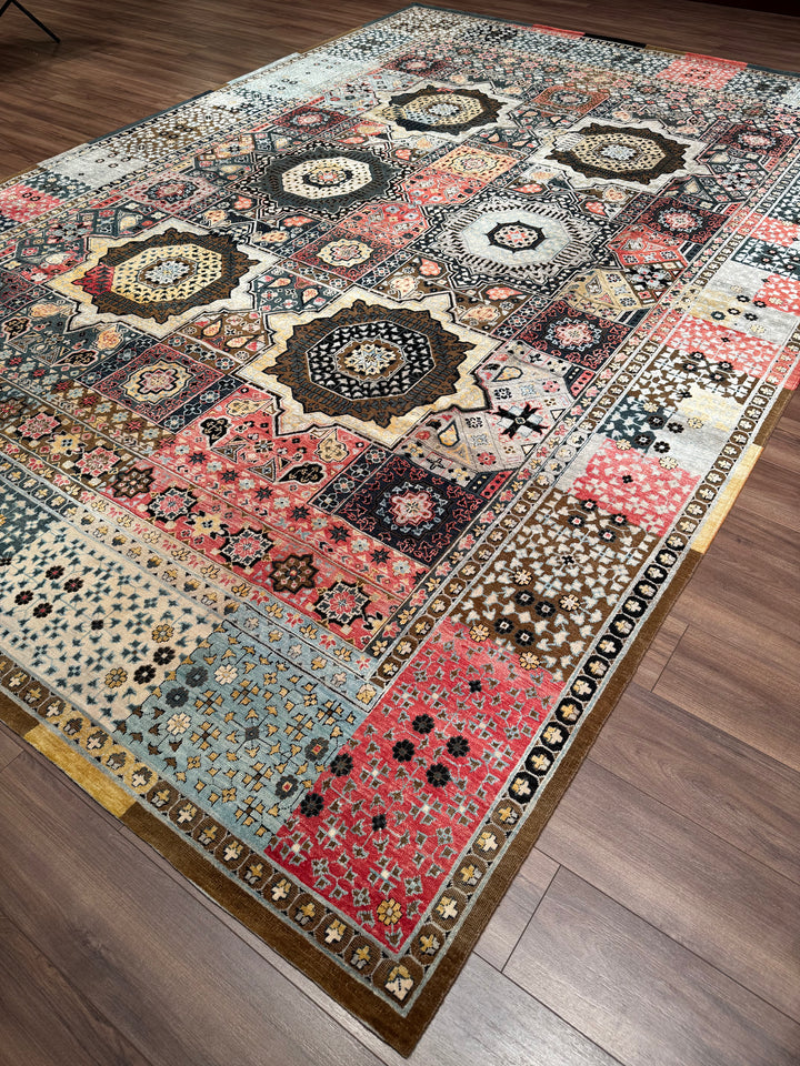 Oxidized Original Hand-Woven Multi Wool Silk Carpet 297x435 12.92 Square Meters - 10x14 ft