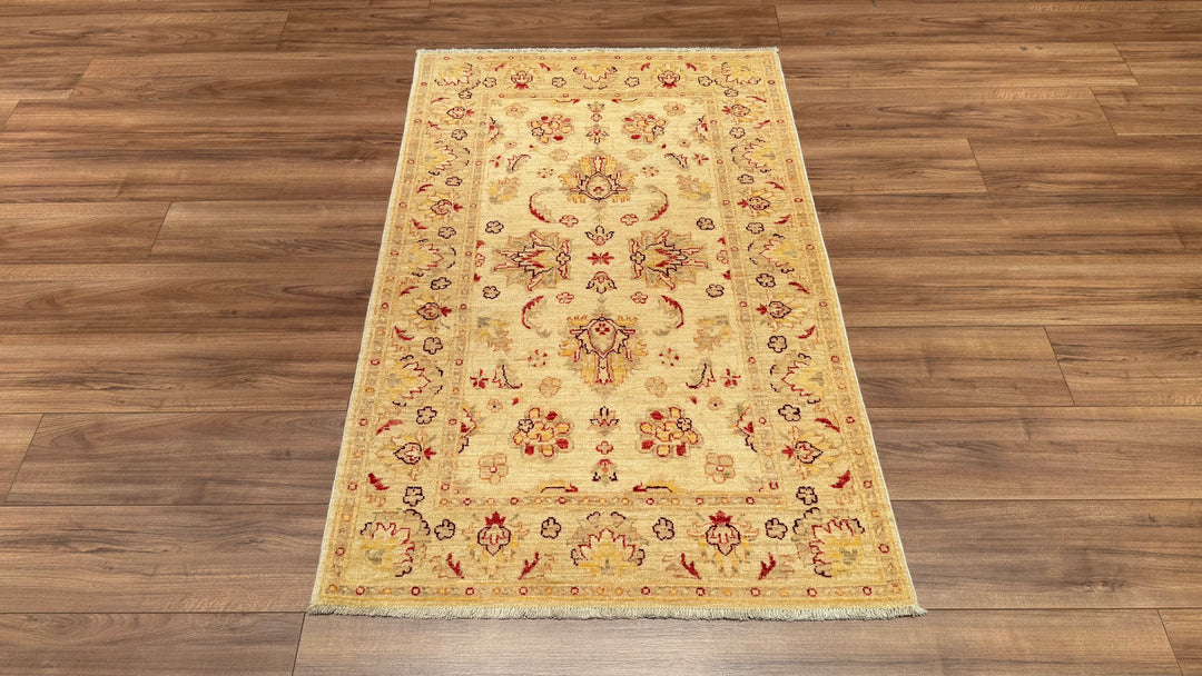 Uşak Original Hand Woven Beige Vegetable Dyed Wool Carpet 0.97x152 1.47 Square Meters - 3x5 ft