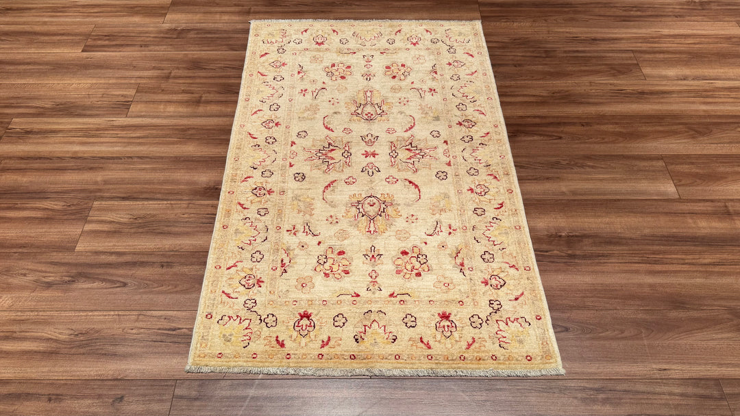 Uşak Original Hand Woven Beige Vegetable Dyed Wool Carpet 0.97x152 1.47 Square Meters - 3x5 ft