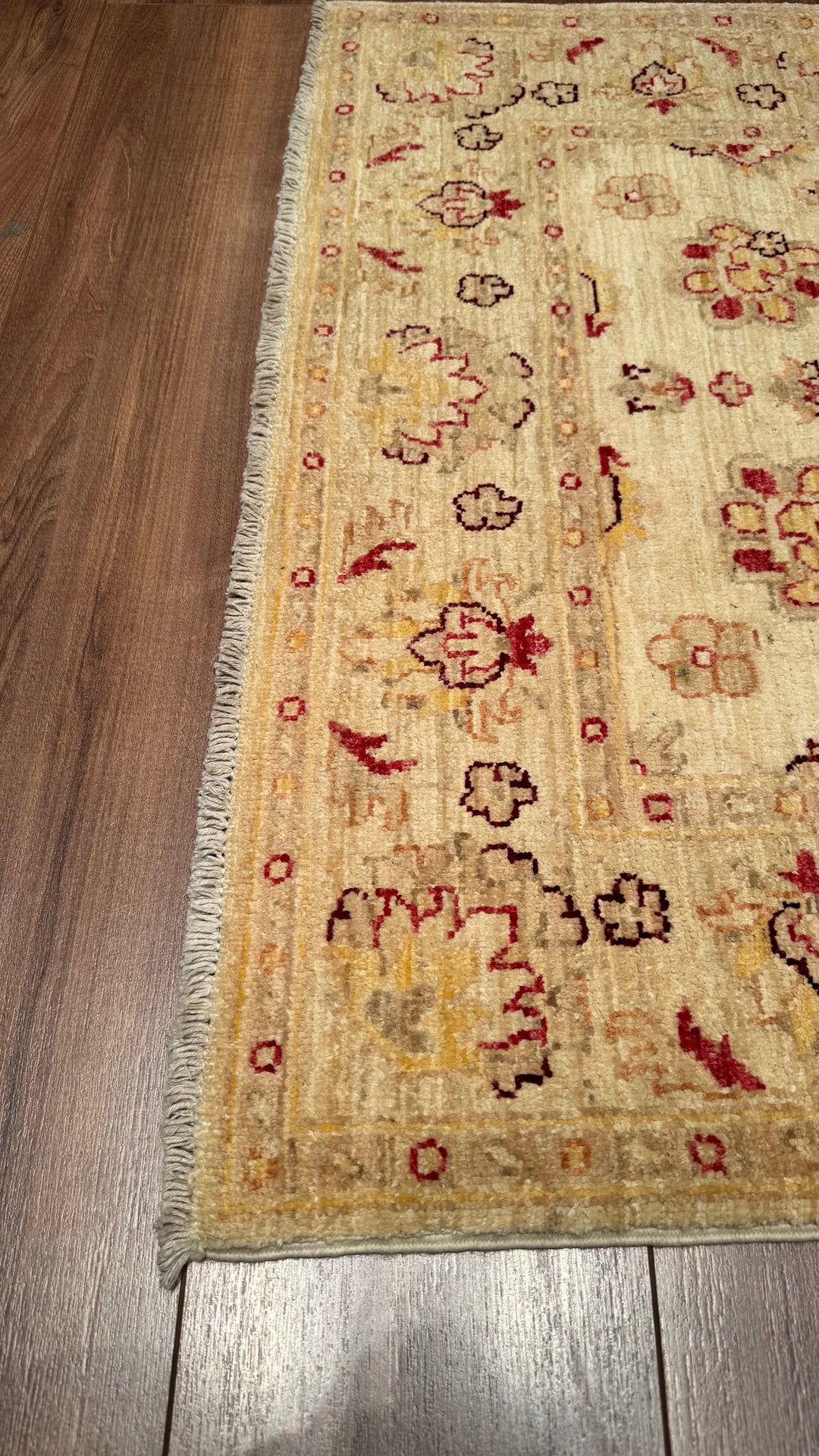 Uşak Original Hand Woven Beige Vegetable Dyed Wool Carpet 0.97x152 1.47 Square Meters - 3x5 ft