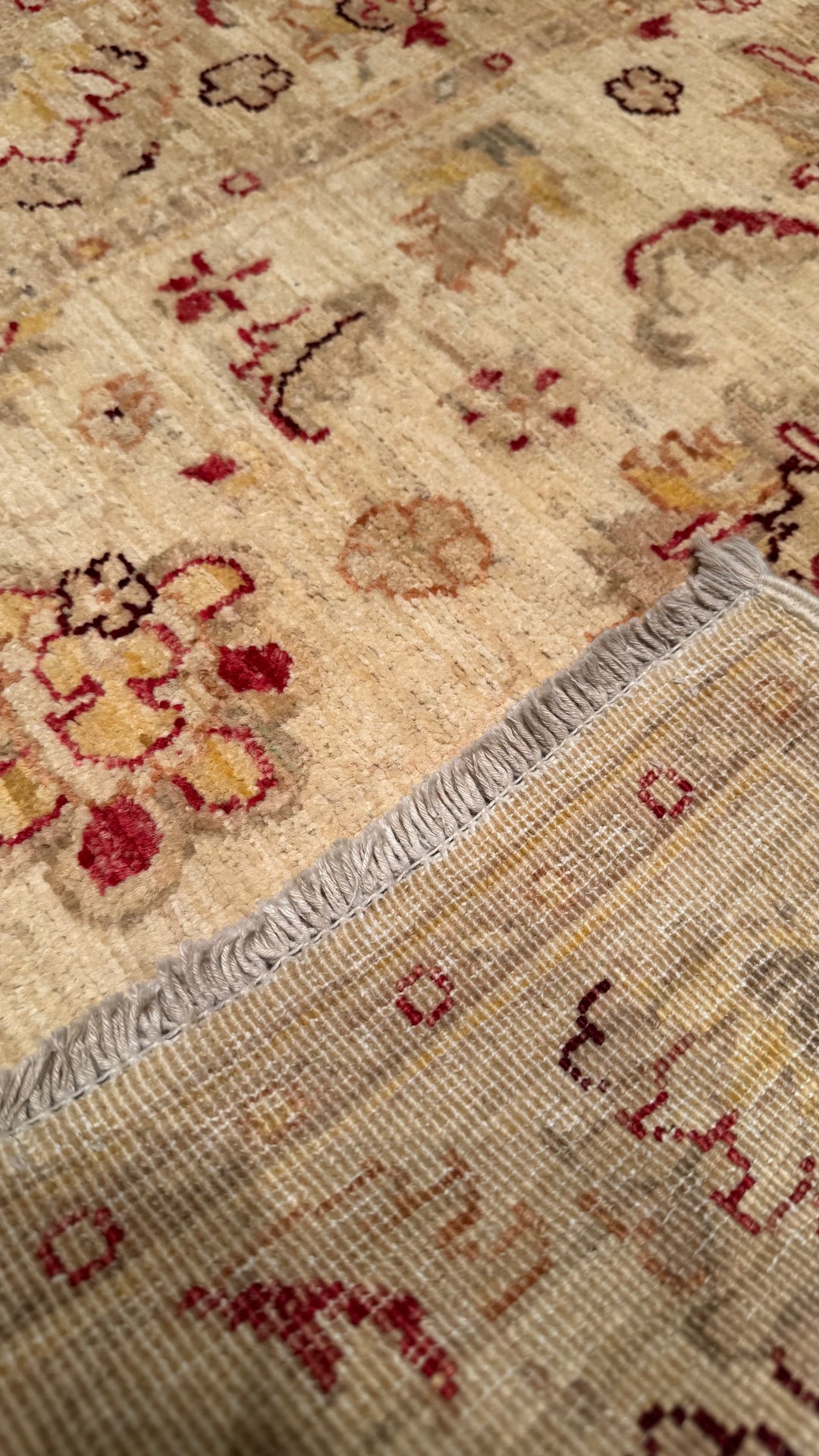 Uşak Original Hand Woven Beige Vegetable Dyed Wool Carpet 0.97x152 1.47 Square Meters - 3x5 ft