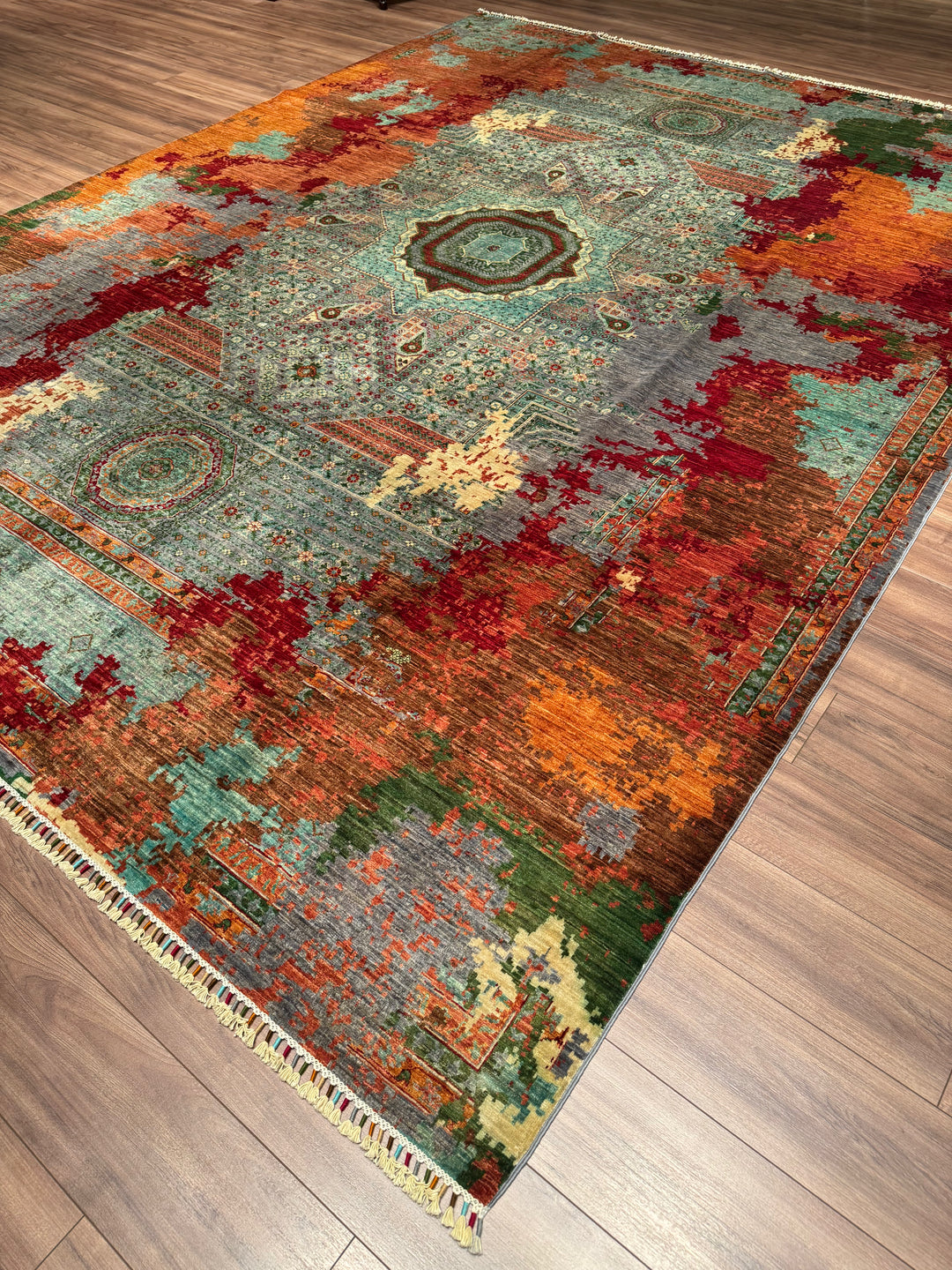 Kırık Memlük Orijinal El Dokuması Multi Kök Boya Yün Halı 301x397 11.95 Metrekare - 10x13 ft