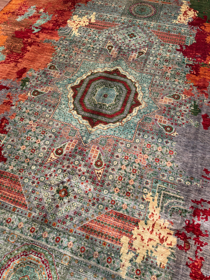 Kırık Memlük Orijinal El Dokuması Multi Kök Boya Yün Halı 301x397 11.95 Metrekare - 10x13 ft