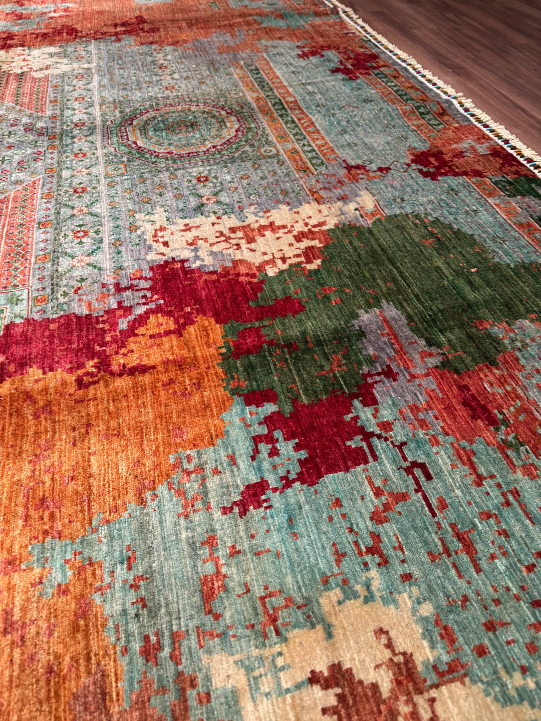 Kırık Memlük Orijinal El Dokuması Multi Kök Boya Yün Halı 301x397 11.95 Metrekare - 10x13 ft