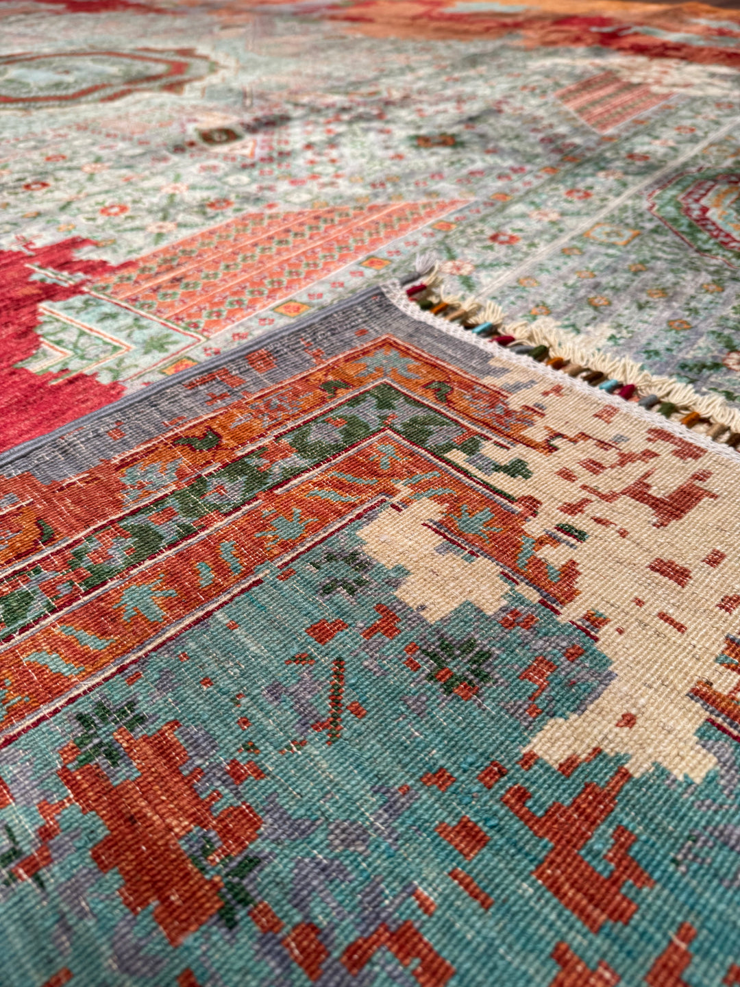 Kırık Memlük Orijinal El Dokuması Multi Kök Boya Yün Halı 301x397 11.95 Metrekare - 10x13 ft